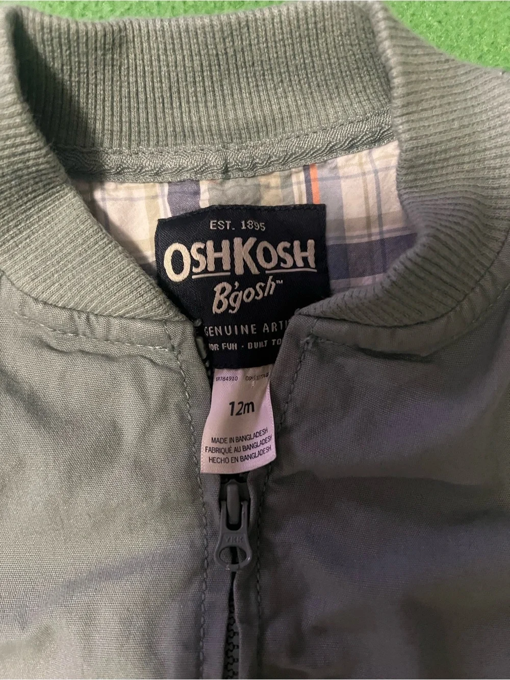 OshKosh B'gosh Light Olive Green Baby Cargo Zip Jacket